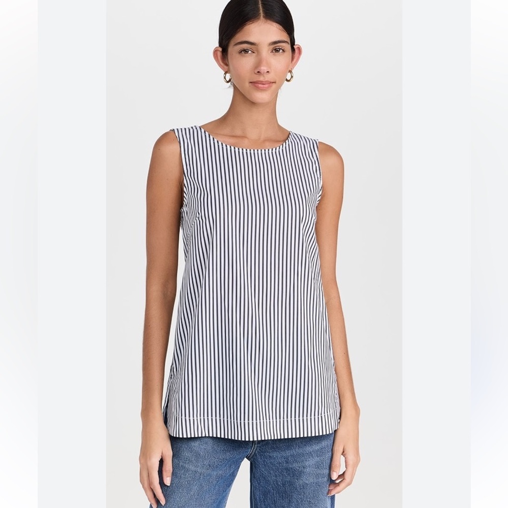 Meimeij Black and White Striped Women's Top tank buttons back